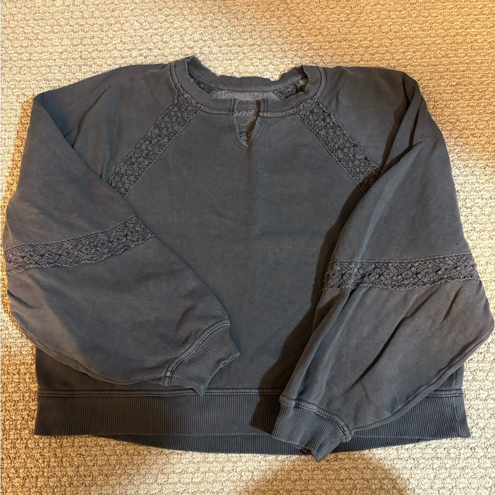 Aerie gray hey crochet sweatshirt
